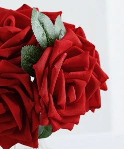 HIER_5120 24 Roses | 5" Red Artificial Foam Rose With Stems And Leaves - 16 Colors Craft Flowers 24 HIER_5120 24 Roses | 5