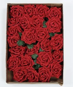 HIER_5120 24 Roses | 5" Red Artificial Foam Rose With Stems And Leaves - 16 Colors Craft Flowers 18 HIER_5120 24 Roses | 5