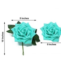 HIER_5120 24 Roses | 5" Turquoise Artificial Foam Rose With Stems And Leaves - 16 Colors 19 HIER_5120 24 Roses | 5