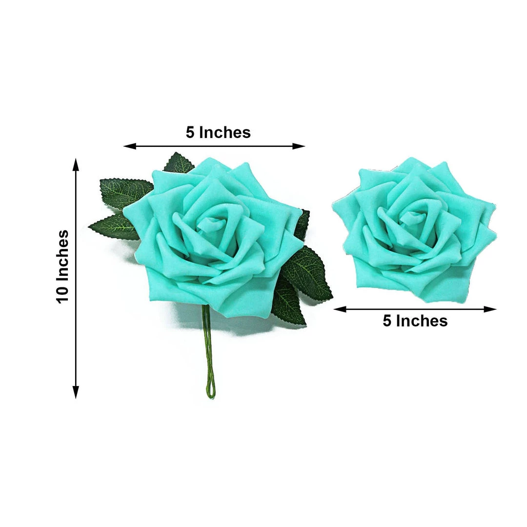 HIER_5120 24 Roses | 5" Turquoise Artificial Foam Rose With Stems And Leaves - 16 Colors 8 HIER_5120 24 Roses | 5" Turquoise Artificial Foam Rose With Stems And Leaves - 16 Colors