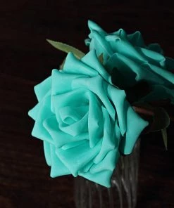 HIER_5120 24 Roses | 5" Turquoise Artificial Foam Rose With Stems And Leaves - 16 Colors 22 HIER_5120 24 Roses | 5