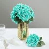HIER_5120 24 Roses | 5" Turquoise Artificial Foam Rose With Stems And Leaves - 16 Colors