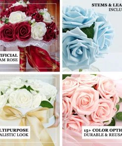 HIER_5120 24 Roses | 2" Red Artificial Foam Rose With Stem And Leaves - 16 Colors 21 HIER_5120 24 Roses | 2