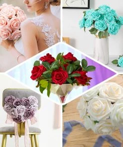 HIER_5120 24 Roses | 2" Dusty Blue Artificial Foam Rose With Stem And Leaves - 16 Colors 22 HIER_5120 24 Roses | 2