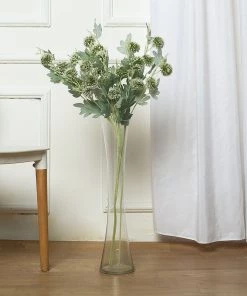 HIER_1600 Artificial Plants 34" Tall - 10 Heads Green Globe Thistle Artificial Flowers, Natural Fake Plants