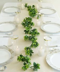 Silkflowersfactory 5 Feet | Dark & Light Green Artificial Leaf Garland - 2 Pack