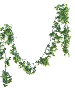 Silkflowersfactory Garlands 8 Feet | Green Artificial Boxwood Leaf Garland