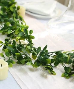 Silkflowersfactory Garlands 8 Feet | Green Artificial Boxwood Leaf Garland