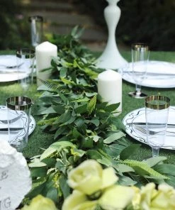 Silkflowersfactory 4 Feet | Real Touch Willow & Frond Leaves Green Artificial Garland 28 Silkflowersfactory 4 Feet | Real Touch Willow & Frond Leaves Green Artificial Garland