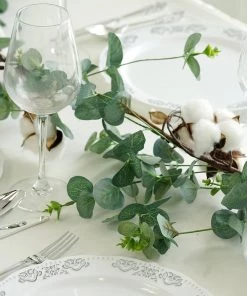 Silkflowersfactory 5 Feet | Green Artificial Eucalyptus Leaves Garland With White Natural Cotton Balls Garlands 21 Silkflowersfactory 5 Feet | Green Artificial Eucalyptus Leaves Garland With White Natural Cotton Balls Garlands