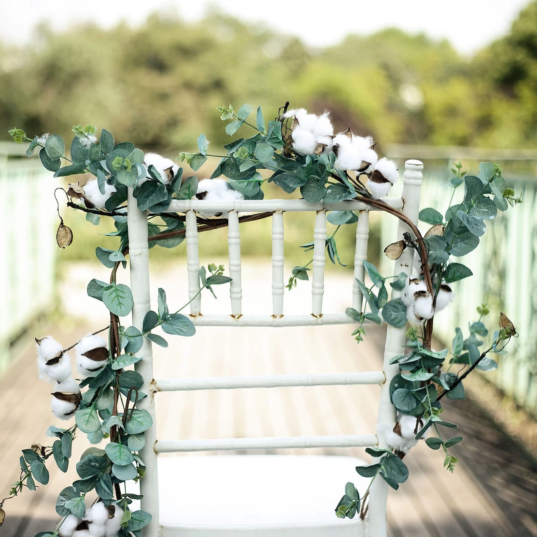 Silkflowersfactory 5 Feet | Green Artificial Eucalyptus Leaves Garland With White Natural Cotton Balls Garlands 17 Silkflowersfactory 5 Feet | Green Artificial Eucalyptus Leaves Garland With White Natural Cotton Balls Garlands