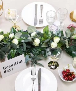 Silkflowersfactory Garlands 4 Feet | Real Touch Green Eucalyptus & Willow Leaves Garland With Ranunculus Flowers 20 Silkflowersfactory Garlands 4 Feet | Real Touch Green Eucalyptus & Willow Leaves Garland With Ranunculus Flowers