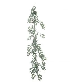 Silkflowersfactory 5 Feet | Real Touch Willow Frosted Green Leaves Artificial Garland Vines Garlands