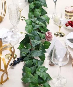 Silkflowersfactory 5 Feet | Real Touch Green Poplar Leaves Artificial Garland Vines Garlands