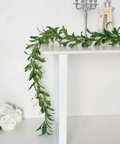HIER_1220 Plant Garlands 6FT Faux Olive Branch Garland, Artificial Leaf Vine Greenery Foliage With Olives