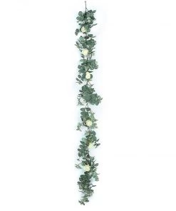 Silkflowersfactory 6 Feet | Faux Eucalyptus Garland With 8 Ivory Roses 17 Silkflowersfactory 6 Feet | Faux Eucalyptus Garland With 8 Ivory Roses