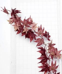 HIER_1220 6FT Artificial Silk Maple Fall Leaf Garland, Hanging Vine, Fall Decor - Burgundy Plant Garlands