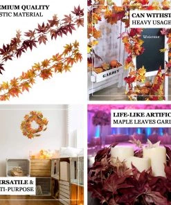 HIER_1220 6FT Artificial Silk Maple Fall Leaf Garland, Hanging Vine, Fall Decor - Burgundy Plant Garlands