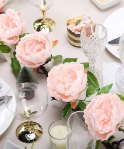 HIER_1210 Artificial Flowers 6FT | Blush | 14 Flowers Silk Peony Garland | Bendable Wire Vines | Artificial Flower Garlands