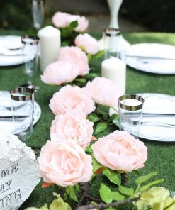 HIER_1210 Artificial Flowers 6FT | Blush | 14 Flowers Silk Peony Garland | Bendable Wire Vines | Artificial Flower Garlands
