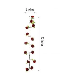 HIER_1210 6FT | Burgundy | 14 Flowers Silk Peony Garland | Bendable Wire Vines | Artificial Flower Garlands 25 HIER_1210 6FT | Burgundy | 14 Flowers Silk Peony Garland | Bendable Wire Vines | Artificial Flower Garlands