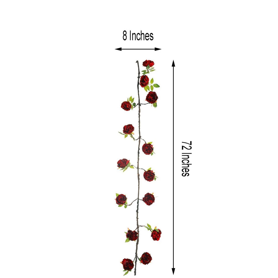 HIER_1210 6FT | Burgundy | 14 Flowers Silk Peony Garland | Bendable Wire Vines | Artificial Flower Garlands 11 HIER_1210 6FT | Burgundy | 14 Flowers Silk Peony Garland | Bendable Wire Vines | Artificial Flower Garlands