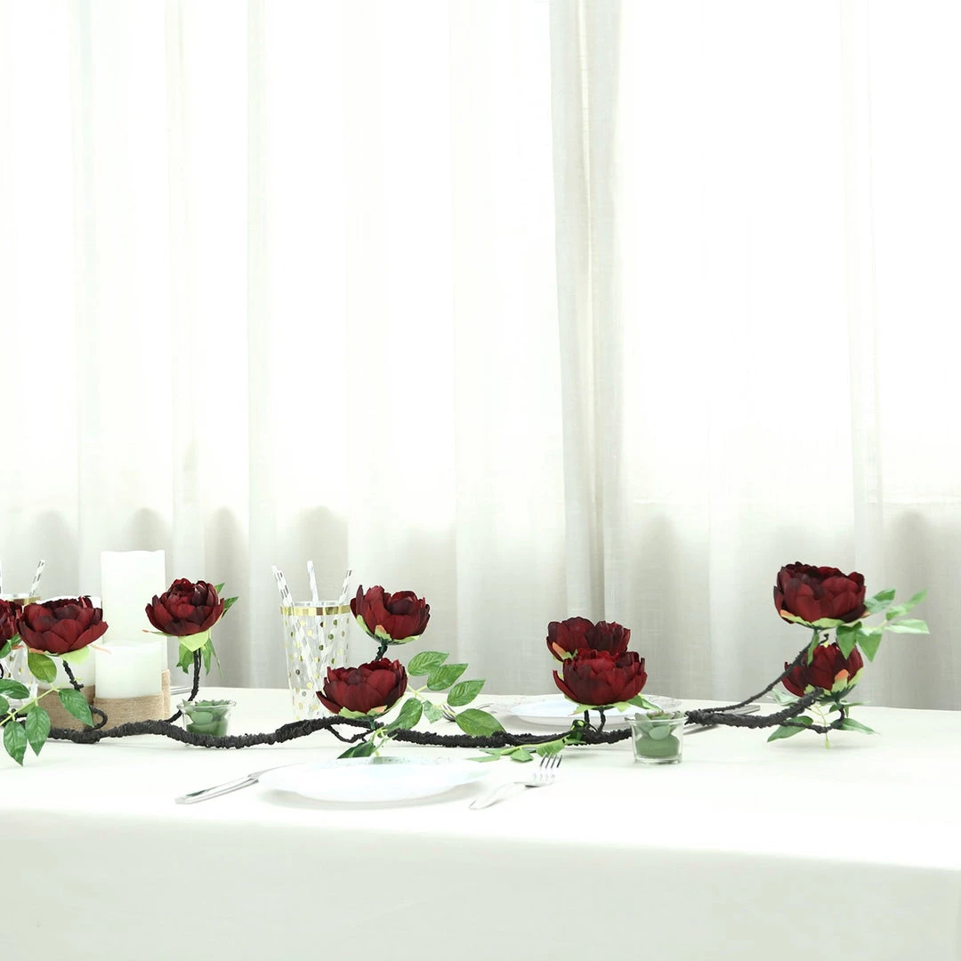 HIER_1210 6FT | Burgundy | 14 Flowers Silk Peony Garland | Bendable Wire Vines | Artificial Flower Garlands 12 HIER_1210 6FT | Burgundy | 14 Flowers Silk Peony Garland | Bendable Wire Vines | Artificial Flower Garlands