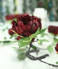 HIER_1210 6FT | Burgundy | 14 Flowers Silk Peony Garland | Bendable Wire Vines | Artificial Flower Garlands 27 HIER_1210 6FT | Burgundy | 14 Flowers Silk Peony Garland | Bendable Wire Vines | Artificial Flower Garlands