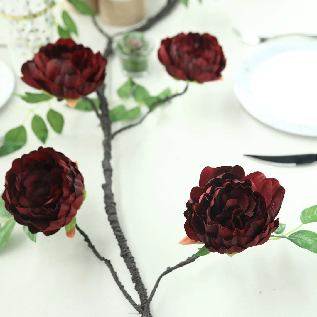 HIER_1210 6FT | Burgundy | 14 Flowers Silk Peony Garland | Bendable Wire Vines | Artificial Flower Garlands 14 HIER_1210 6FT | Burgundy | 14 Flowers Silk Peony Garland | Bendable Wire Vines | Artificial Flower Garlands