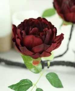 HIER_1210 6FT | Burgundy | 14 Flowers Silk Peony Garland | Bendable Wire Vines | Artificial Flower Garlands 20 HIER_1210 6FT | Burgundy | 14 Flowers Silk Peony Garland | Bendable Wire Vines | Artificial Flower Garlands