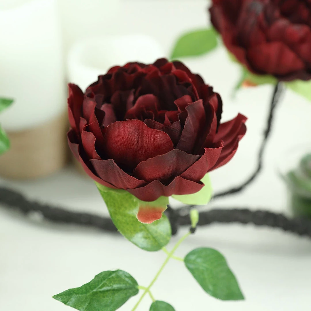 HIER_1210 6FT | Burgundy | 14 Flowers Silk Peony Garland | Bendable Wire Vines | Artificial Flower Garlands 6 HIER_1210 6FT | Burgundy | 14 Flowers Silk Peony Garland | Bendable Wire Vines | Artificial Flower Garlands