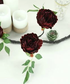 HIER_1210 6FT | Burgundy | 14 Flowers Silk Peony Garland | Bendable Wire Vines | Artificial Flower Garlands 29 HIER_1210 6FT | Burgundy | 14 Flowers Silk Peony Garland | Bendable Wire Vines | Artificial Flower Garlands