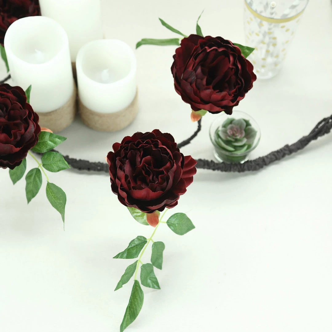 HIER_1210 6FT | Burgundy | 14 Flowers Silk Peony Garland | Bendable Wire Vines | Artificial Flower Garlands 15 HIER_1210 6FT | Burgundy | 14 Flowers Silk Peony Garland | Bendable Wire Vines | Artificial Flower Garlands