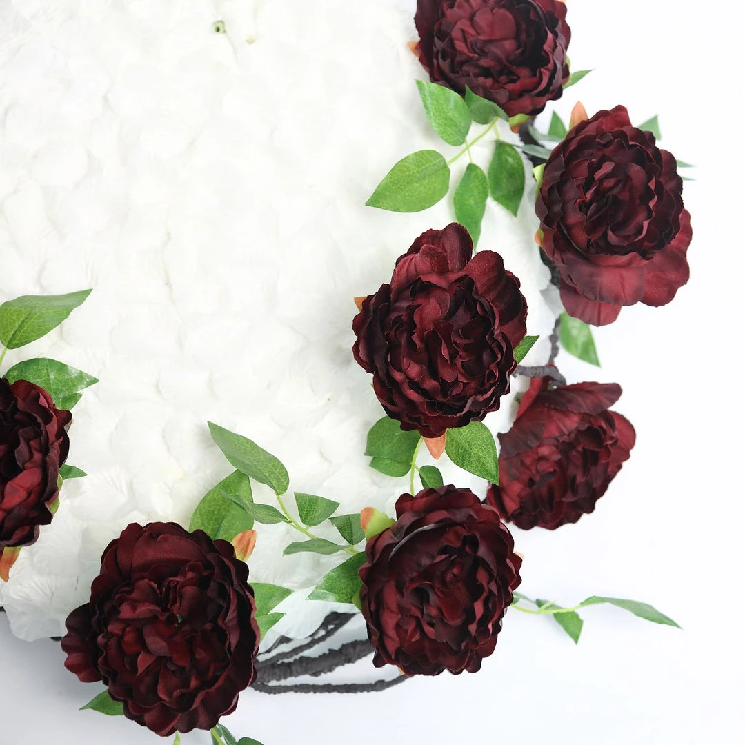 HIER_1210 6FT | Burgundy | 14 Flowers Silk Peony Garland | Bendable Wire Vines | Artificial Flower Garlands 7 HIER_1210 6FT | Burgundy | 14 Flowers Silk Peony Garland | Bendable Wire Vines | Artificial Flower Garlands