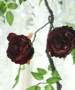 HIER_1210 6FT | Burgundy | 14 Flowers Silk Peony Garland | Bendable Wire Vines | Artificial Flower Garlands 22 HIER_1210 6FT | Burgundy | 14 Flowers Silk Peony Garland | Bendable Wire Vines | Artificial Flower Garlands