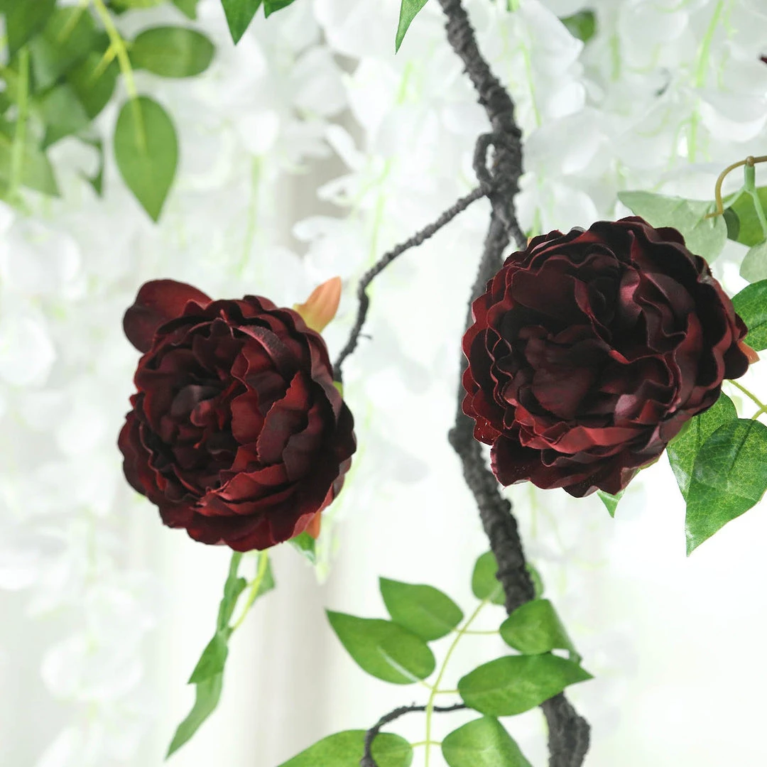 HIER_1210 6FT | Burgundy | 14 Flowers Silk Peony Garland | Bendable Wire Vines | Artificial Flower Garlands 8 HIER_1210 6FT | Burgundy | 14 Flowers Silk Peony Garland | Bendable Wire Vines | Artificial Flower Garlands