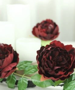 HIER_1210 6FT | Burgundy | 14 Flowers Silk Peony Garland | Bendable Wire Vines | Artificial Flower Garlands 23 HIER_1210 6FT | Burgundy | 14 Flowers Silk Peony Garland | Bendable Wire Vines | Artificial Flower Garlands