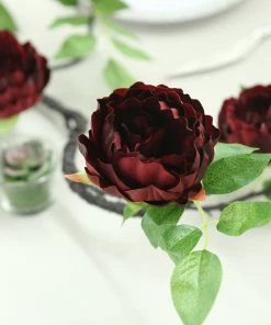 HIER_1210 6FT | Burgundy | 14 Flowers Silk Peony Garland | Bendable Wire Vines | Artificial Flower Garlands 24 HIER_1210 6FT | Burgundy | 14 Flowers Silk Peony Garland | Bendable Wire Vines | Artificial Flower Garlands