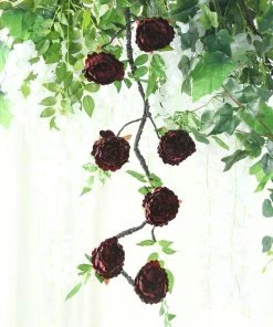 HIER_1210 6FT | Burgundy | 14 Flowers Silk Peony Garland | Bendable Wire Vines | Artificial Flower Garlands