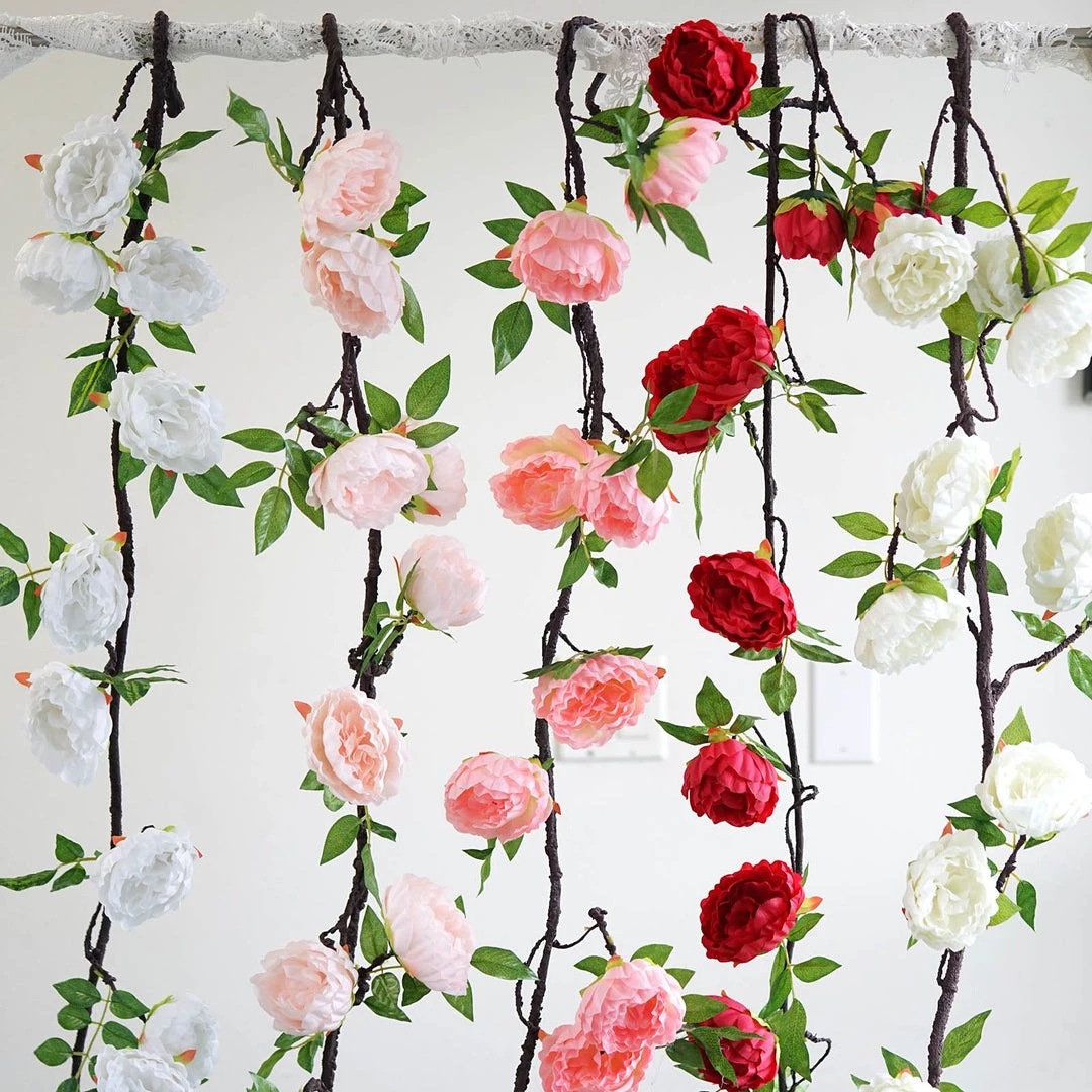 HIER_1210 Artificial Flowers 6FT | White | 14 Flowers Silk Peony Garland | Bendable Wire Vines | Artificial Flower Garlands 8 HIER_1210 Artificial Flowers 6FT | White | 14 Flowers Silk Peony Garland | Bendable Wire Vines | Artificial Flower Garlands