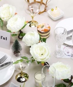 HIER_1210 Artificial Flowers 6FT | Cream | 14 Flowers Silk Peony Garland | Bendable Wire Vines | Artificial Flower Garlands