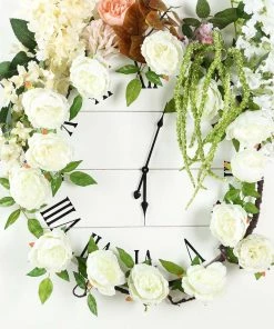 HIER_1210 Artificial Flowers 6FT | Cream | 14 Flowers Silk Peony Garland | Bendable Wire Vines | Artificial Flower Garlands
