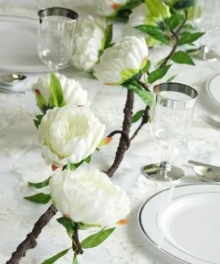 HIER_1210 Artificial Flowers 6FT | Cream | 14 Flowers Silk Peony Garland | Bendable Wire Vines | Artificial Flower Garlands