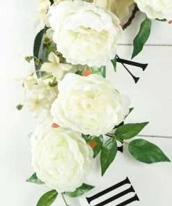 HIER_1210 Artificial Flowers 6FT | Cream | 14 Flowers Silk Peony Garland | Bendable Wire Vines | Artificial Flower Garlands