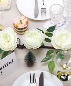 HIER_1210 Artificial Flowers 6FT | Cream | 14 Flowers Silk Peony Garland | Bendable Wire Vines | Artificial Flower Garlands