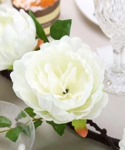 HIER_1210 Artificial Flowers 6FT | Cream | 14 Flowers Silk Peony Garland | Bendable Wire Vines | Artificial Flower Garlands