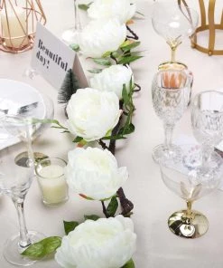 HIER_1210 Artificial Flowers 6FT | Cream | 14 Flowers Silk Peony Garland | Bendable Wire Vines | Artificial Flower Garlands