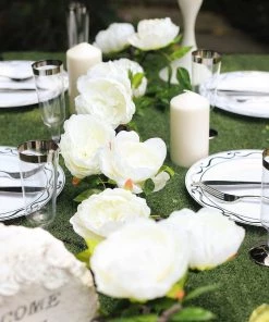 HIER_1210 Artificial Flowers 6FT | Cream | 14 Flowers Silk Peony Garland | Bendable Wire Vines | Artificial Flower Garlands