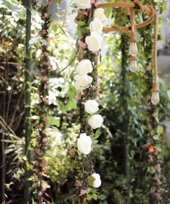 HIER_1210 Artificial Flowers 6FT | Cream | 14 Flowers Silk Peony Garland | Bendable Wire Vines | Artificial Flower Garlands