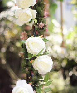 HIER_1210 Artificial Flowers 6FT | Cream | 14 Flowers Silk Peony Garland | Bendable Wire Vines | Artificial Flower Garlands